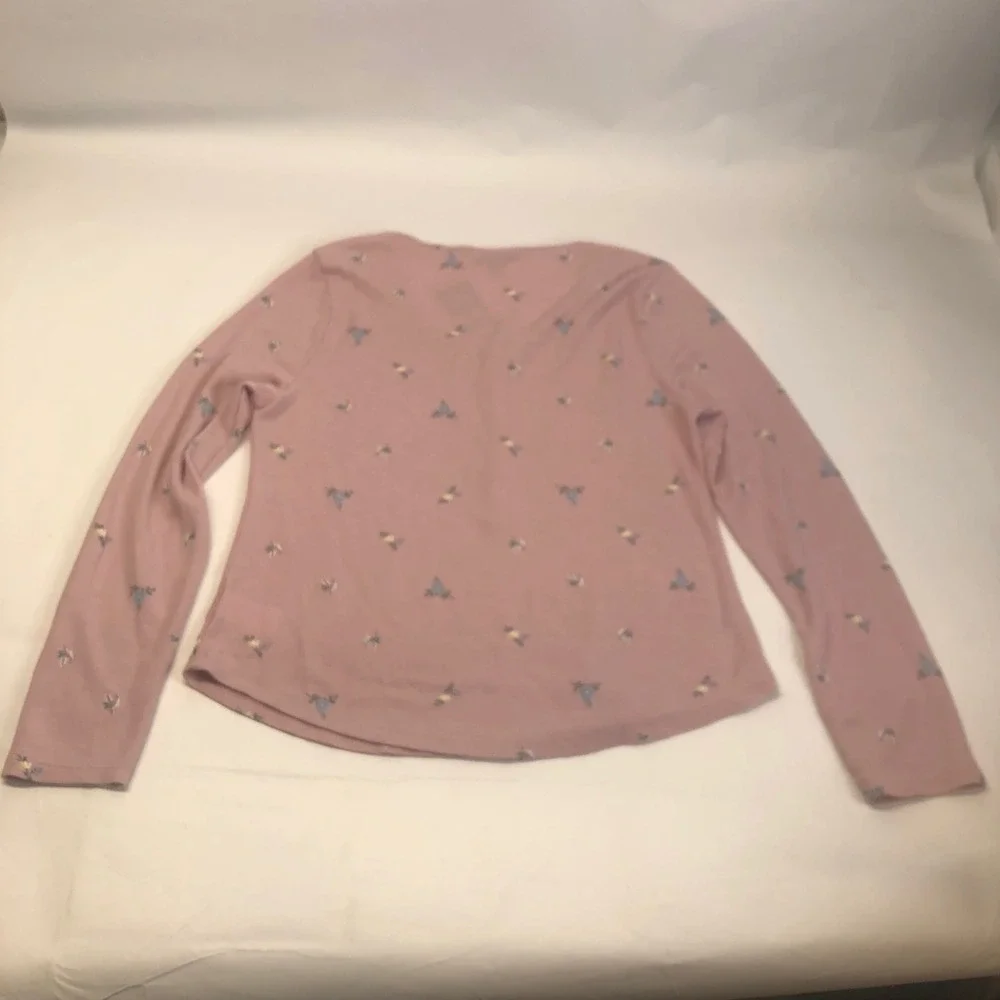 Lucky Brand Floral Waffle Knit Henley‎ Top Long Sleeve Casual Pink L - Picture 5 of 10